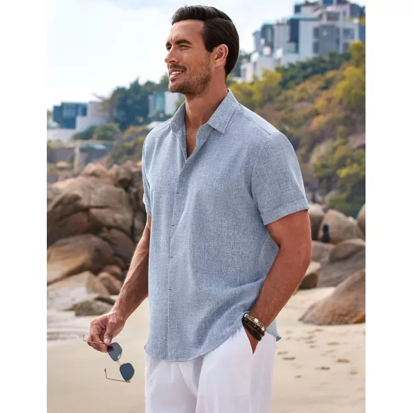 COOFANDY Men's Linen Shirts Short Sleeve Casual Shirts Button Down Shirt for Men Beach Summer Wedding Shirt