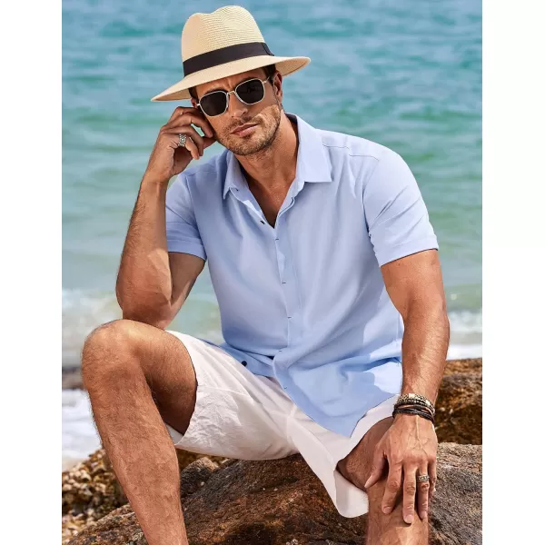 COOFANDY Men's Linen Shirts Short Sleeve Casual Shirts Button Down Shirt for Men Beach Summer Wedding Shirt