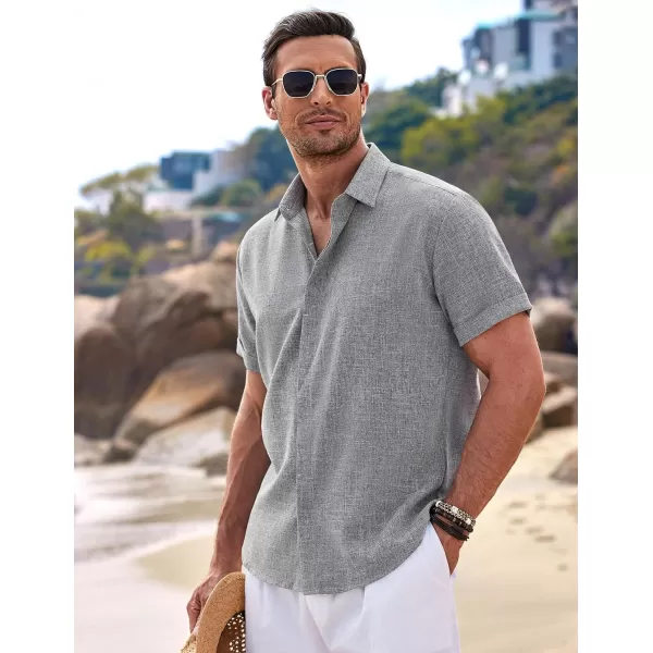 COOFANDY Men's Linen Shirts Short Sleeve Casual Shirts Button Down Shirt for Men Beach Summer Wedding Shirt
