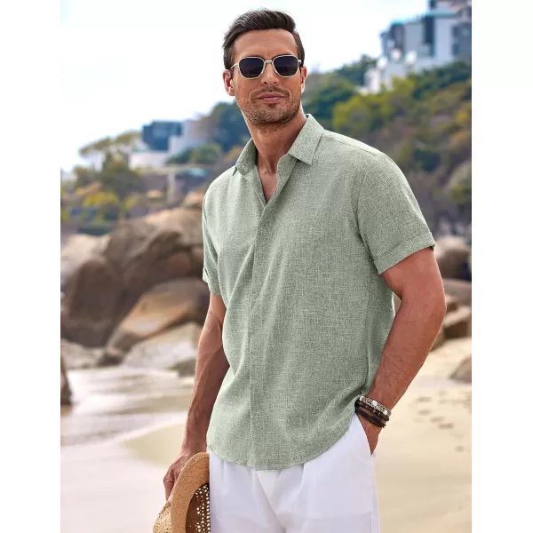 COOFANDY Men's Linen Shirts Short Sleeve Casual Shirts Button Down Shirt for Men Beach Summer Wedding Shirt