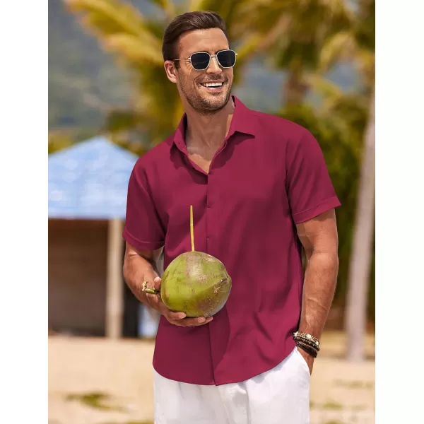 COOFANDY Men's Linen Shirts Short Sleeve Casual Shirts Button Down Shirt for Men Beach Summer Wedding Shirt
