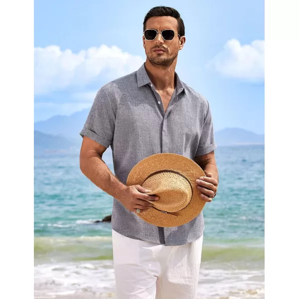 COOFANDY Men's Linen Shirts Short Sleeve Casual Shirts Button Down Shirt for Men Beach Summer Wedding Shirt