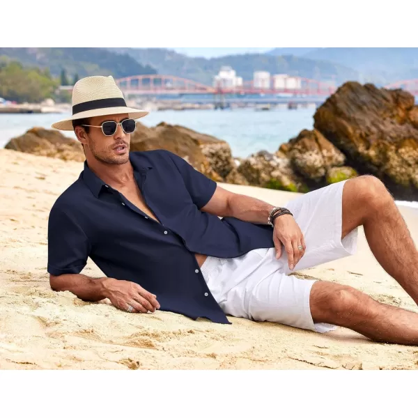 COOFANDY Men's Linen Shirts Short Sleeve Casual Shirts Button Down Shirt for Men Beach Summer Wedding Shirt