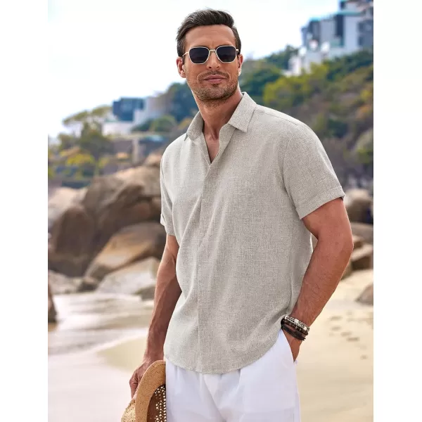 COOFANDY Men's Linen Shirts Short Sleeve Casual Shirts Button Down Shirt for Men Beach Summer Wedding Shirt