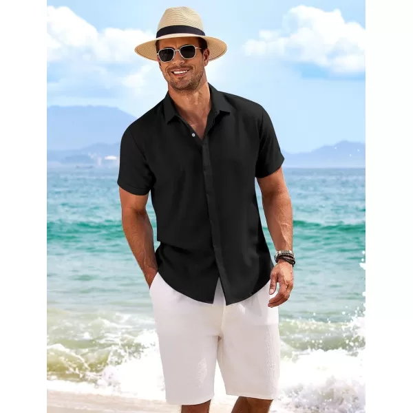 COOFANDY Men's Linen Shirts Short Sleeve Casual Shirts Button Down Shirt for Men Beach Summer Wedding Shirt