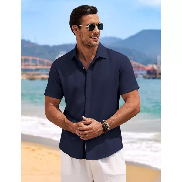 COOFANDY Men's Linen Shirts Short Sleeve Casual Shirts Button Down Shirt for Men Beach Summer Wedding Shirt