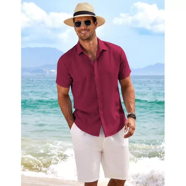 COOFANDY Men's Linen Shirts Short Sleeve Casual Shirts Button Down Shirt for Men Beach Summer Wedding Shirt
