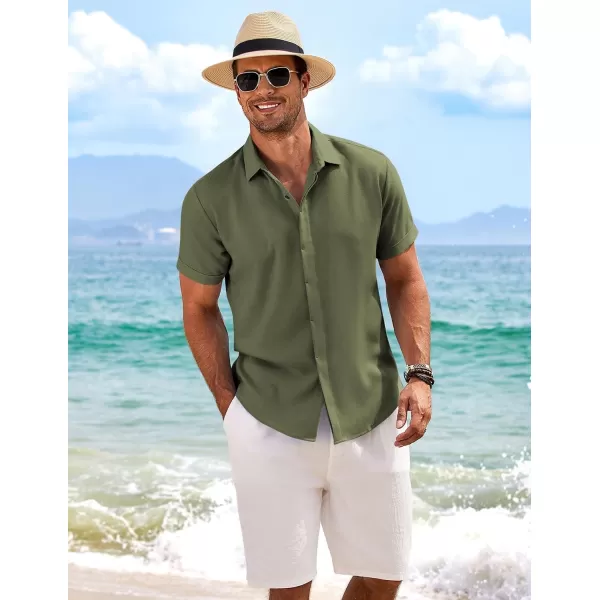 COOFANDY Men's Linen Shirts Short Sleeve Casual Shirts Button Down Shirt for Men Beach Summer Wedding Shirt