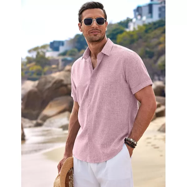 COOFANDY Men's Linen Shirts Short Sleeve Casual Shirts Button Down Shirt for Men Beach Summer Wedding Shirt