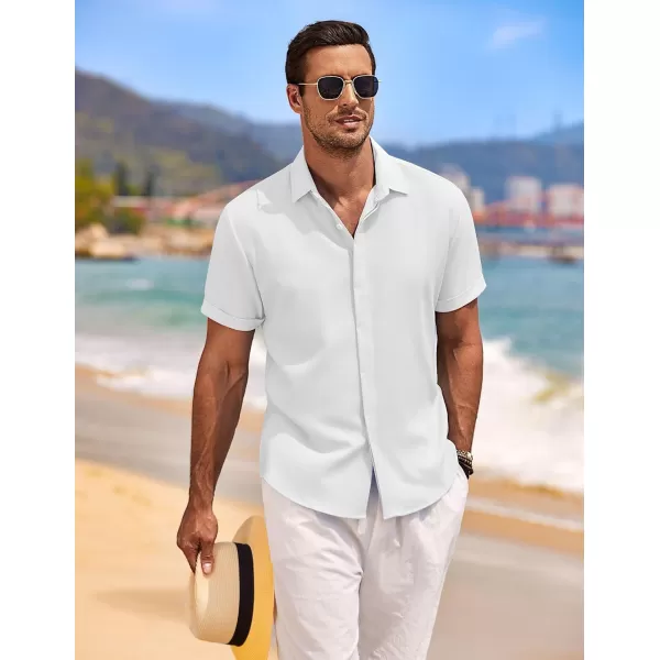 COOFANDY Men's Linen Shirts Short Sleeve Casual Shirts Button Down Shirt for Men Beach Summer Wedding Shirt
