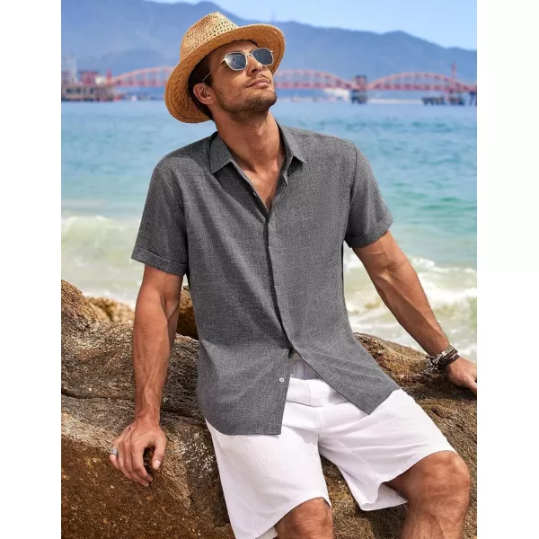 COOFANDY Men's Linen Shirts Short Sleeve Casual Shirts Button Down Shirt for Men Beach Summer Wedding Shirt