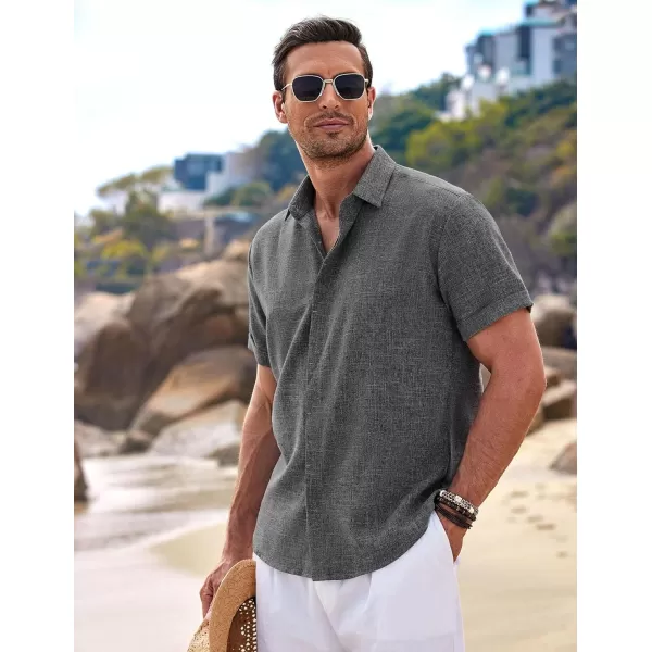 COOFANDY Men's Linen Shirts Short Sleeve Casual Shirts Button Down Shirt for Men Beach Summer Wedding Shirt