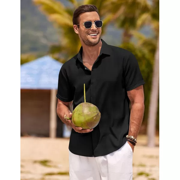 COOFANDY Men's Linen Shirts Short Sleeve Casual Shirts Button Down Shirt for Men Beach Summer Wedding Shirt