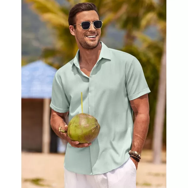 COOFANDY Men's Linen Shirts Short Sleeve Casual Shirts Button Down Shirt for Men Beach Summer Wedding Shirt