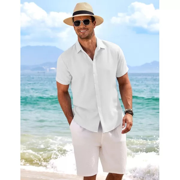 COOFANDY Men's Linen Shirts Short Sleeve Casual Shirts Button Down Shirt for Men Beach Summer Wedding Shirt