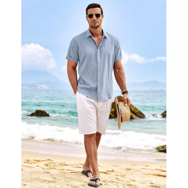 COOFANDY Men's Linen Shirts Short Sleeve Casual Shirts Button Down Shirt for Men Beach Summer Wedding Shirt