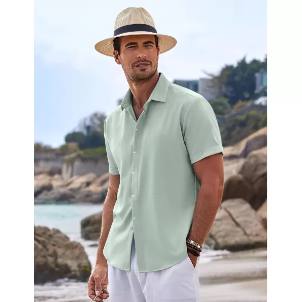 COOFANDY Men's Linen Shirts Short Sleeve Casual Shirts Button Down Shirt for Men Beach Summer Wedding Shirt