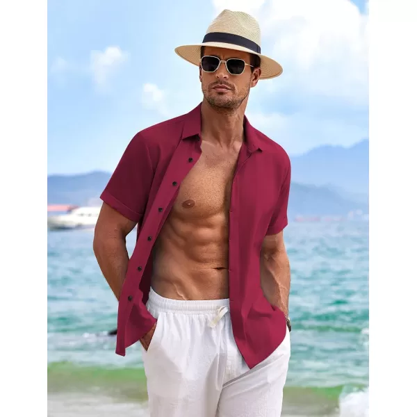 COOFANDY Men's Linen Shirts Short Sleeve Casual Shirts Button Down Shirt for Men Beach Summer Wedding Shirt