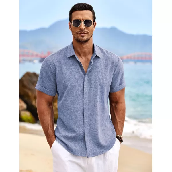 COOFANDY Men's Linen Shirts Short Sleeve Casual Shirts Button Down Shirt for Men Beach Summer Wedding Shirt