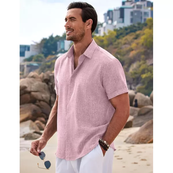COOFANDY Men's Linen Shirts Short Sleeve Casual Shirts Button Down Shirt for Men Beach Summer Wedding Shirt