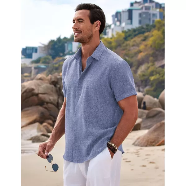 COOFANDY Men's Linen Shirts Short Sleeve Casual Shirts Button Down Shirt for Men Beach Summer Wedding Shirt