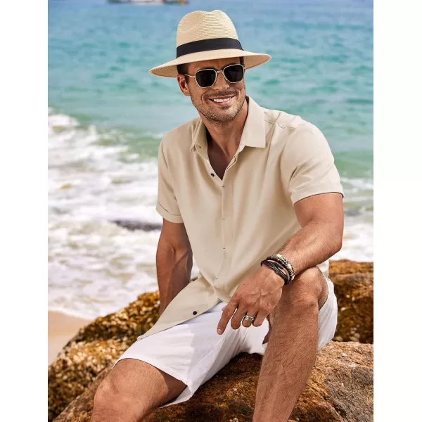 COOFANDY Men's Linen Shirts Short Sleeve Casual Shirts Button Down Shirt for Men Beach Summer Wedding Shirt