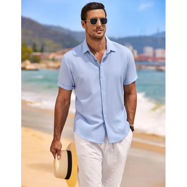 COOFANDY Men's Linen Shirts Short Sleeve Casual Shirts Button Down Shirt for Men Beach Summer Wedding Shirt