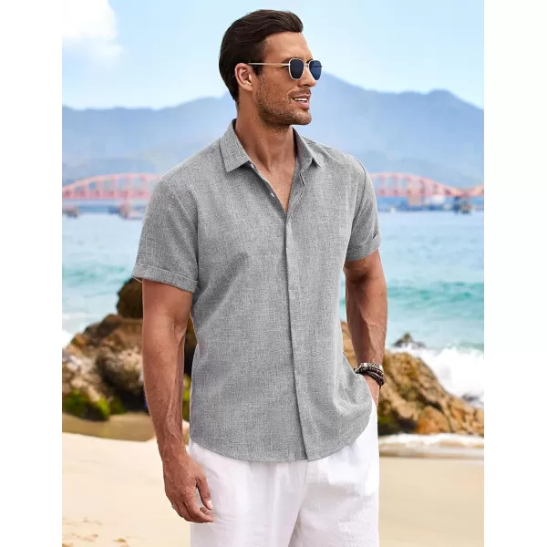COOFANDY Men's Linen Shirts Short Sleeve Casual Shirts Button Down Shirt for Men Beach Summer Wedding Shirt