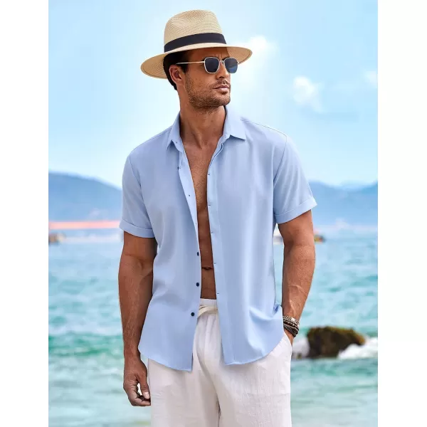COOFANDY Men's Linen Shirts Short Sleeve Casual Shirts Button Down Shirt for Men Beach Summer Wedding Shirt