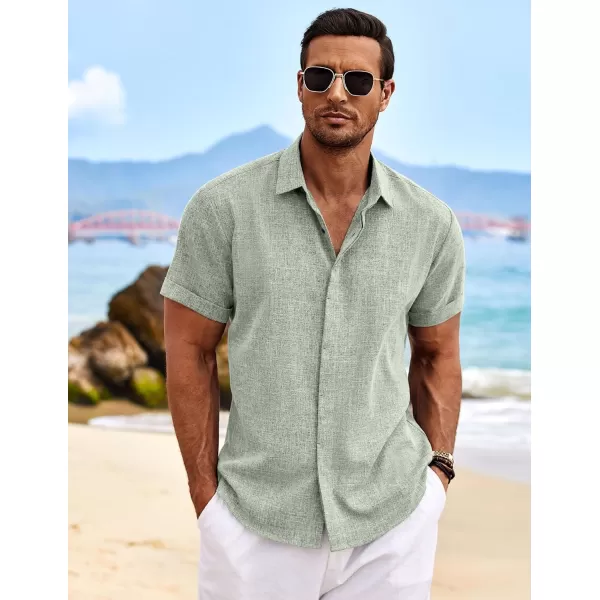 COOFANDY Men's Linen Shirts Short Sleeve Casual Shirts Button Down Shirt for Men Beach Summer Wedding Shirt