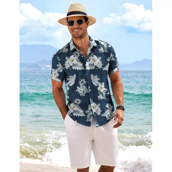 COOFANDY Men's Linen Shirts Short Sleeve Casual Shirts Button Down Shirt for Men Beach Summer Wedding Shirt