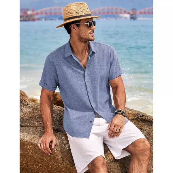 COOFANDY Men's Linen Shirts Short Sleeve Casual Shirts Button Down Shirt for Men Beach Summer Wedding Shirt