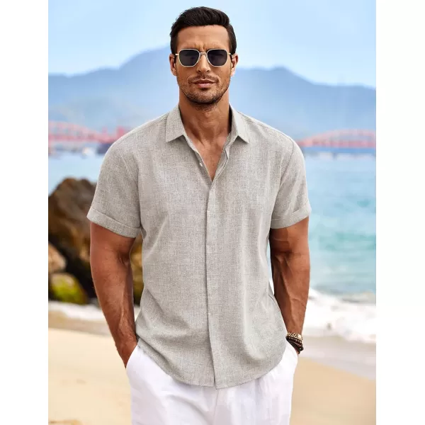 COOFANDY Men's Linen Shirts Short Sleeve Casual Shirts Button Down Shirt for Men Beach Summer Wedding Shirt