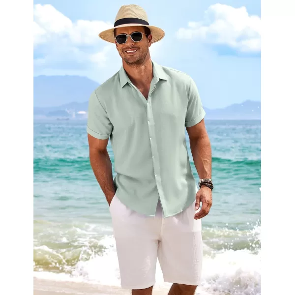 COOFANDY Men's Linen Shirts Short Sleeve Casual Shirts Button Down Shirt for Men Beach Summer Wedding Shirt