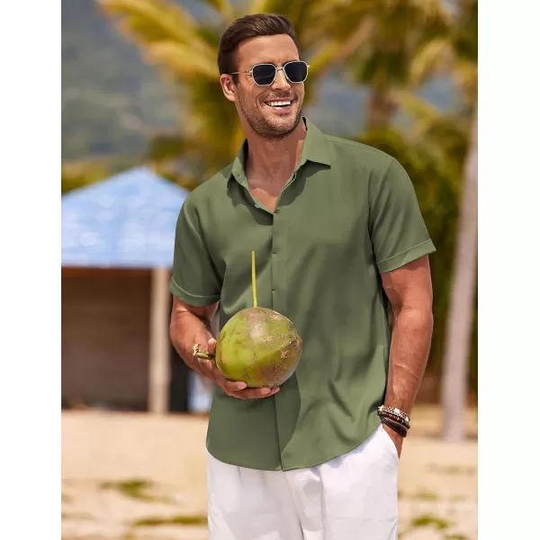 COOFANDY Men's Linen Shirts Short Sleeve Casual Shirts Button Down Shirt for Men Beach Summer Wedding Shirt