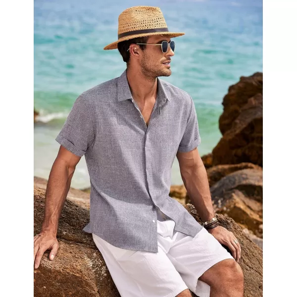 COOFANDY Men's Linen Shirts Short Sleeve Casual Shirts Button Down Shirt for Men Beach Summer Wedding Shirt