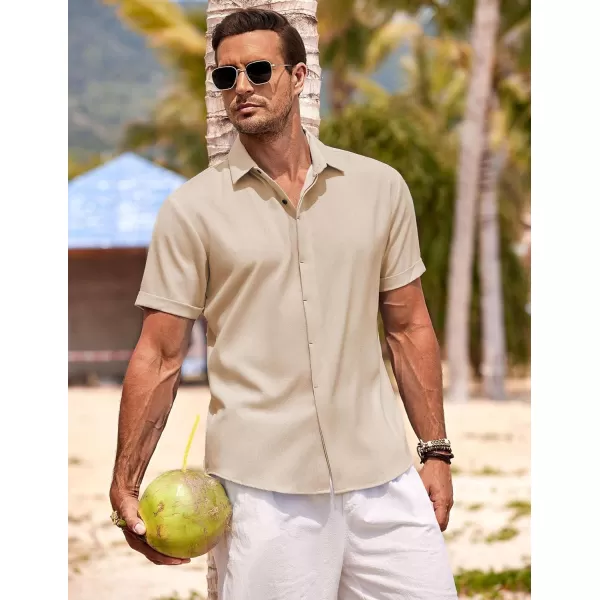 COOFANDY Men's Linen Shirts Short Sleeve Casual Shirts Button Down Shirt for Men Beach Summer Wedding Shirt