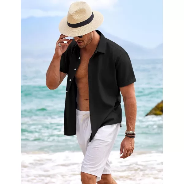 COOFANDY Men's Linen Shirts Short Sleeve Casual Shirts Button Down Shirt for Men Beach Summer Wedding Shirt
