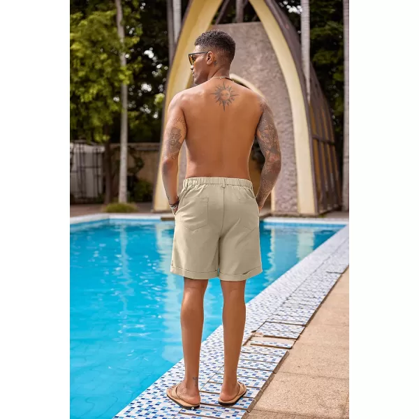 COOFANDY Men’s Linen Shorts Classic Fit Casual Elastic Waist Summer Beach Shorts
