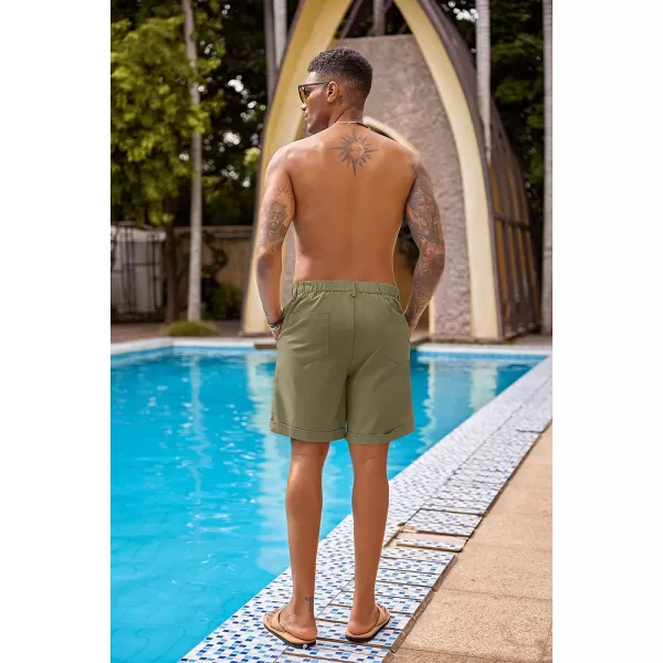COOFANDY Men’s Linen Shorts Classic Fit Casual Elastic Waist Summer Beach Shorts