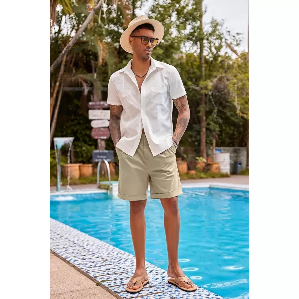 COOFANDY Men’s Linen Shorts Classic Fit Casual Elastic Waist Summer Beach Shorts