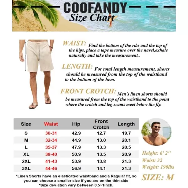 COOFANDY Men's Linen Shorts Elastic Waist Drawstring Casual Summer Beach Shorts