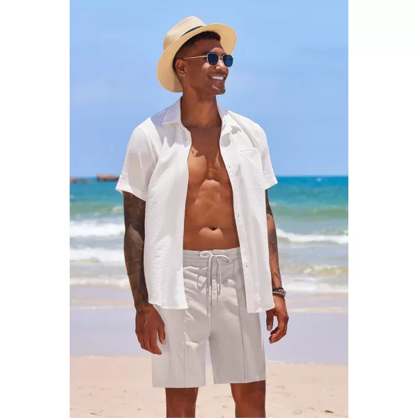 COOFANDY Men's Linen Shorts Elastic Waist Drawstring Casual Summer Beach Shorts