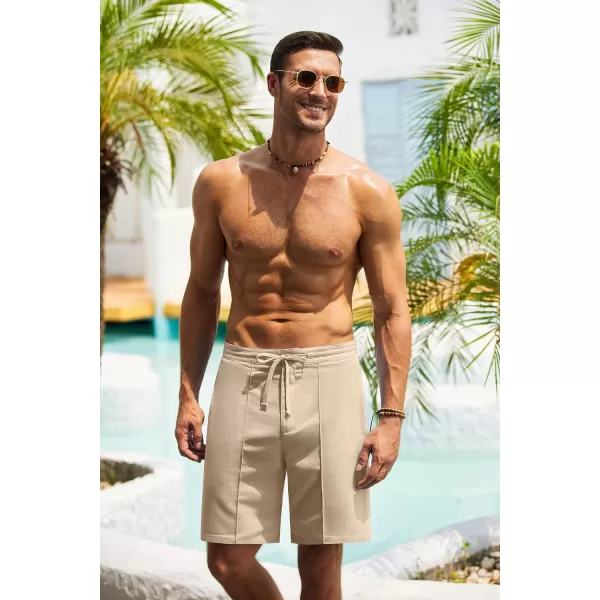 COOFANDY Men's Linen Shorts Elastic Waist Drawstring Casual Summer Beach Shorts