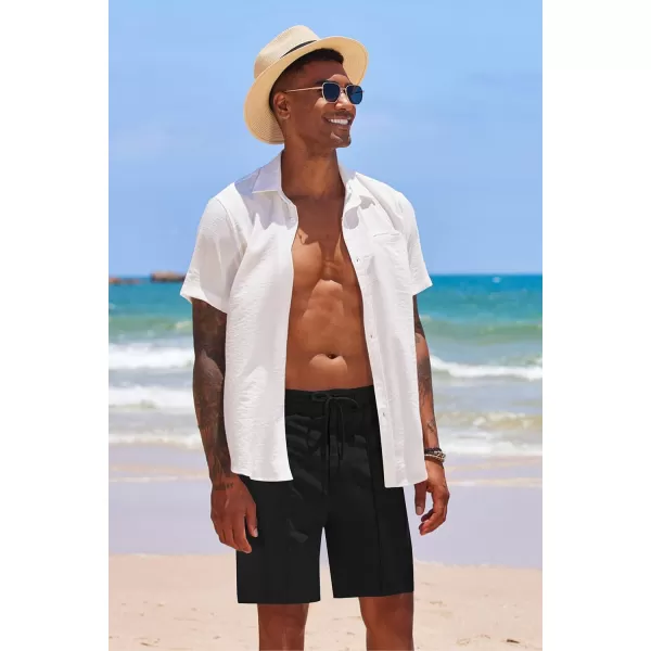 COOFANDY Men's Linen Shorts Elastic Waist Drawstring Casual Summer Beach Shorts
