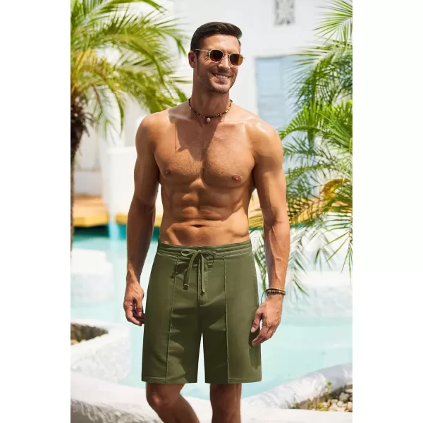 COOFANDY Men's Linen Shorts Elastic Waist Drawstring Casual Summer Beach Shorts