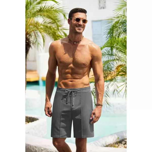 COOFANDY Men's Linen Shorts Elastic Waist Drawstring Casual Summer Beach Shorts