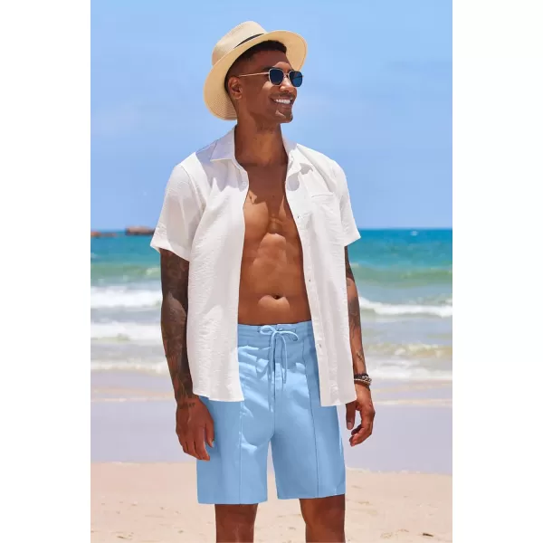 COOFANDY Men's Linen Shorts Elastic Waist Drawstring Casual Summer Beach Shorts