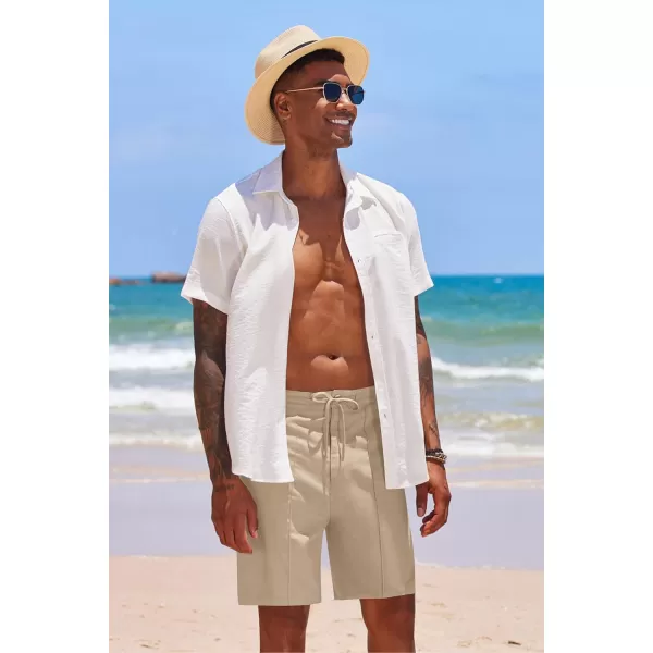 COOFANDY Men's Linen Shorts Elastic Waist Drawstring Casual Summer Beach Shorts
