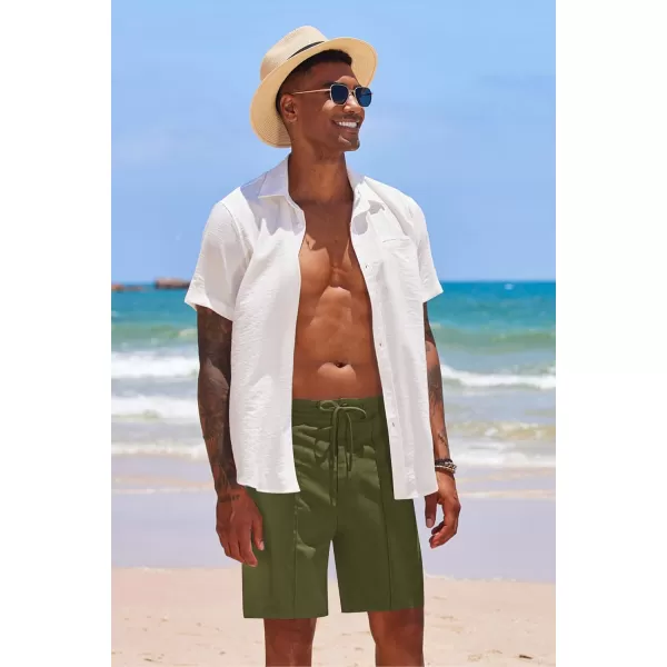 COOFANDY Men's Linen Shorts Elastic Waist Drawstring Casual Summer Beach Shorts